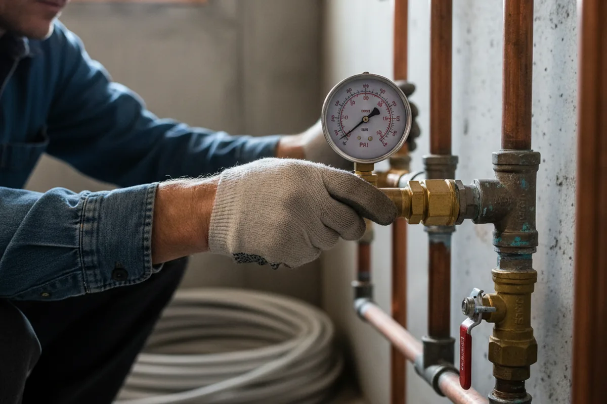 Pressure testing a repaired line during Water Line Repair in Amado